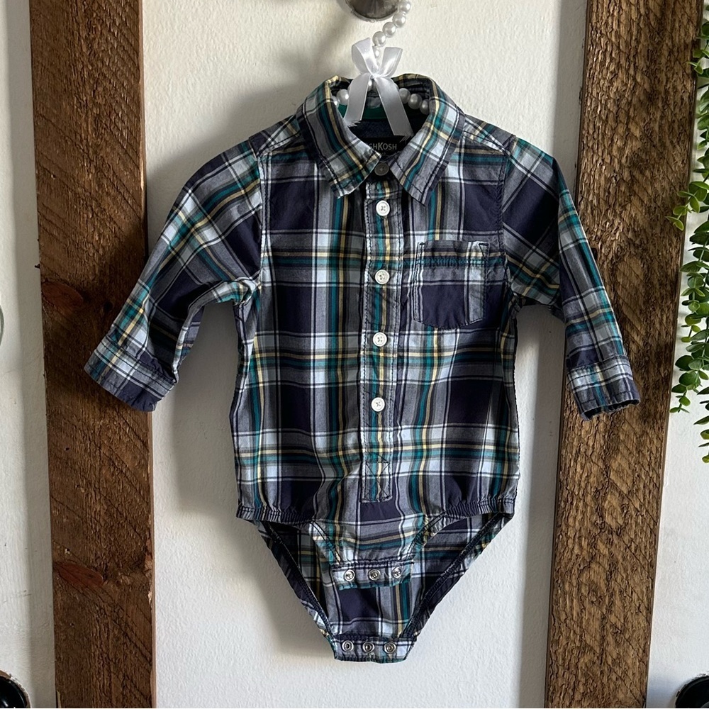 OshKosh B’Gosh Rustic Plaid Long-Sleeve Baby Boy Long Sleeve Bodysuit Shirt 12M